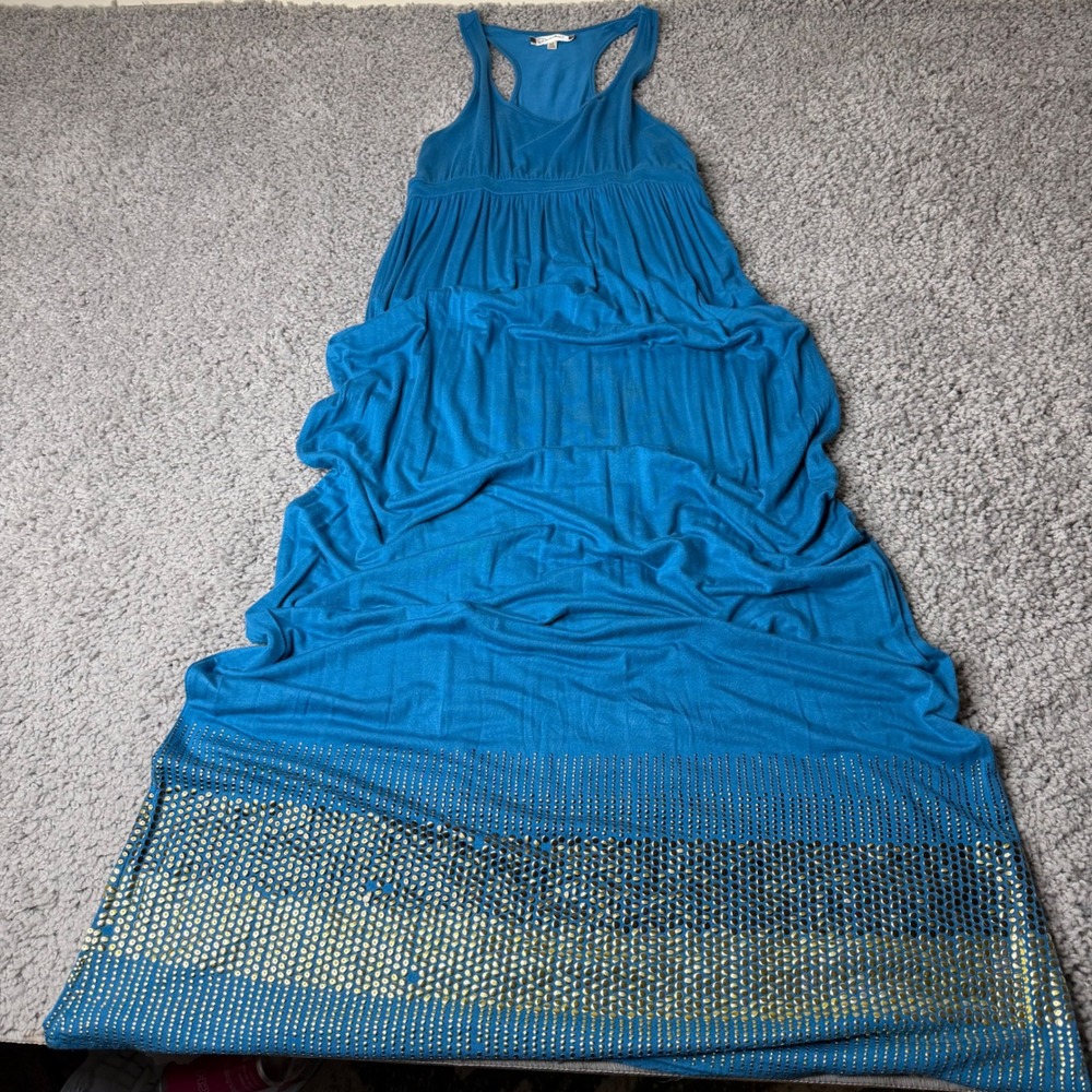 Sweetees Teal Blue Studded Hem Racerback Empire Waist Maxi Dress Womens Medium